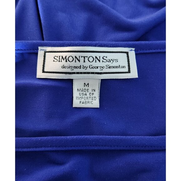 Vintage Simonton Says Womens Top Medium Blue Polyester/Spandex - Picture 3 of 4